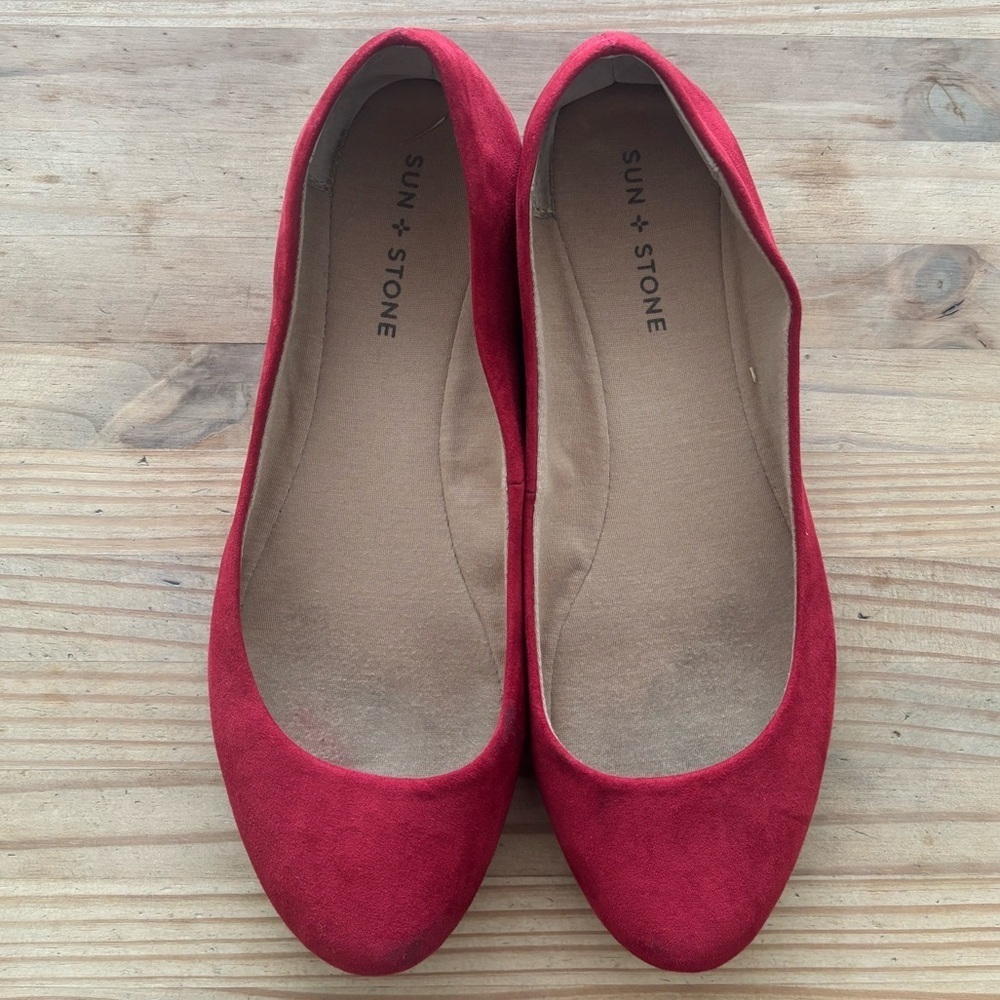 Sun + Stone Red Flats Classic Loafers